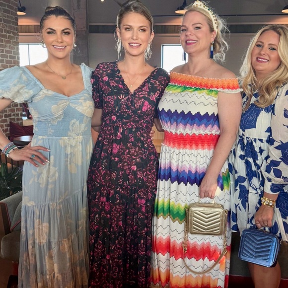 Free People Floral Print Sweetheart Neck Short Puff Sleeve Blue Maxi Dress Sz M - Picture 5 of 5